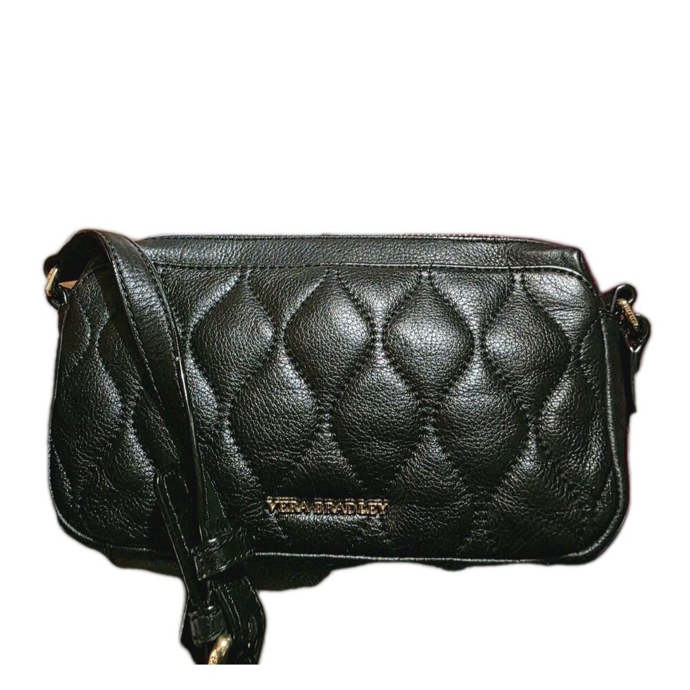 VERA BRADLEY Sycamore Leather Sydney Crossbody Black Quilted